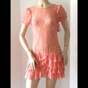 BlueGirl Follies Peach Lace Tiered Dress